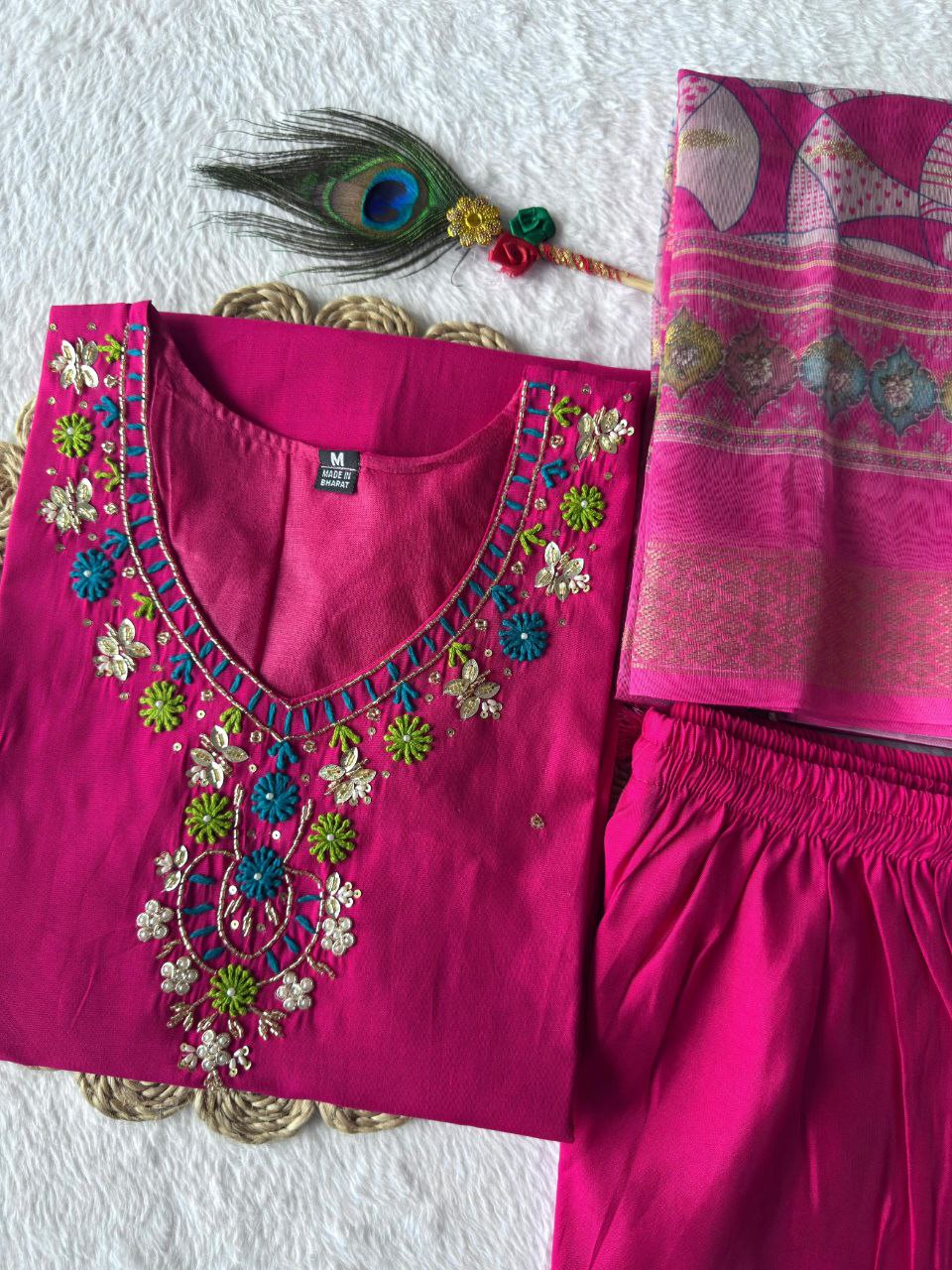 New Beautiful Hand Work Designers Kurta Pent Dupatta Set