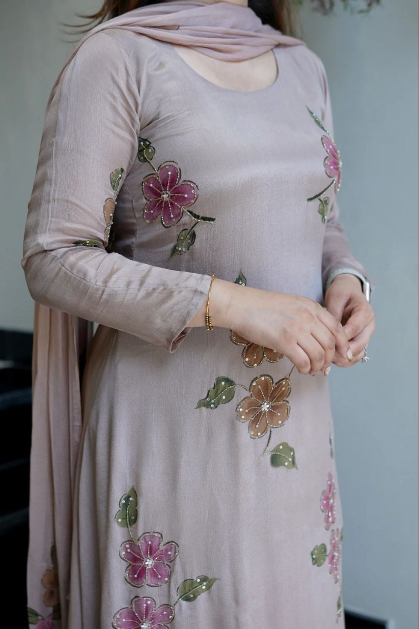 Lovely Light Onion Color Chinon Silk Digital Printed Anarkali Suit