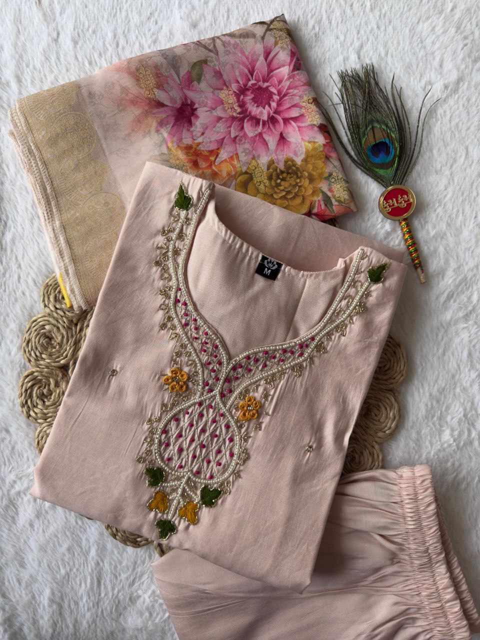 New Beautiful Hand Work Designers Kurta Pent Dupatta Set