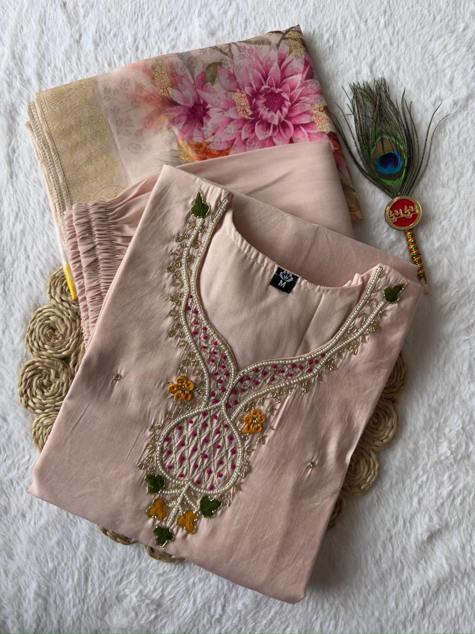New Beautiful Hand Work Designers Kurta Pent Dupatta Set