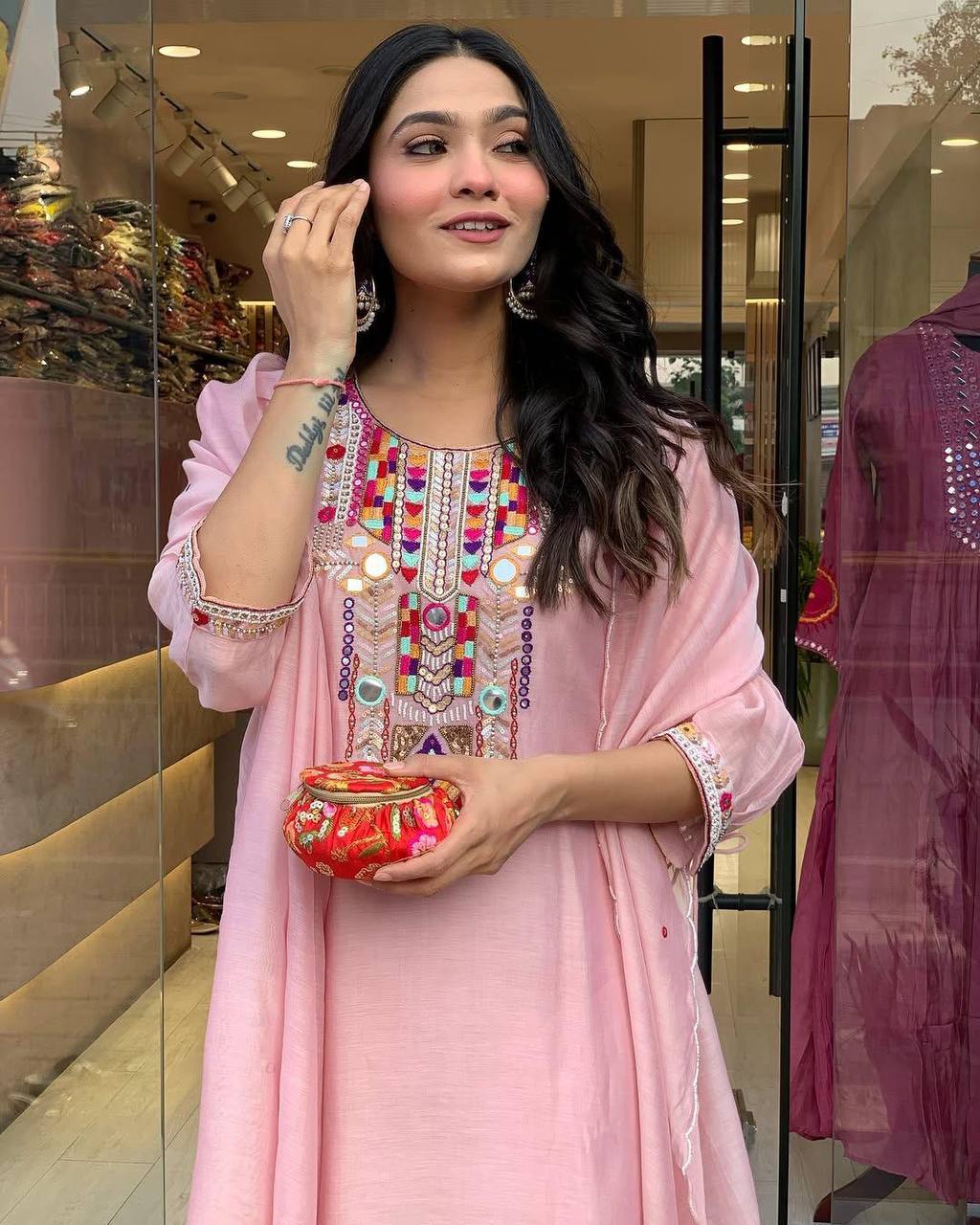 EXCLUSIVE DESIGNER HEAVY COTTON WITH EMBROIDERY MIRROR WORK SUIT