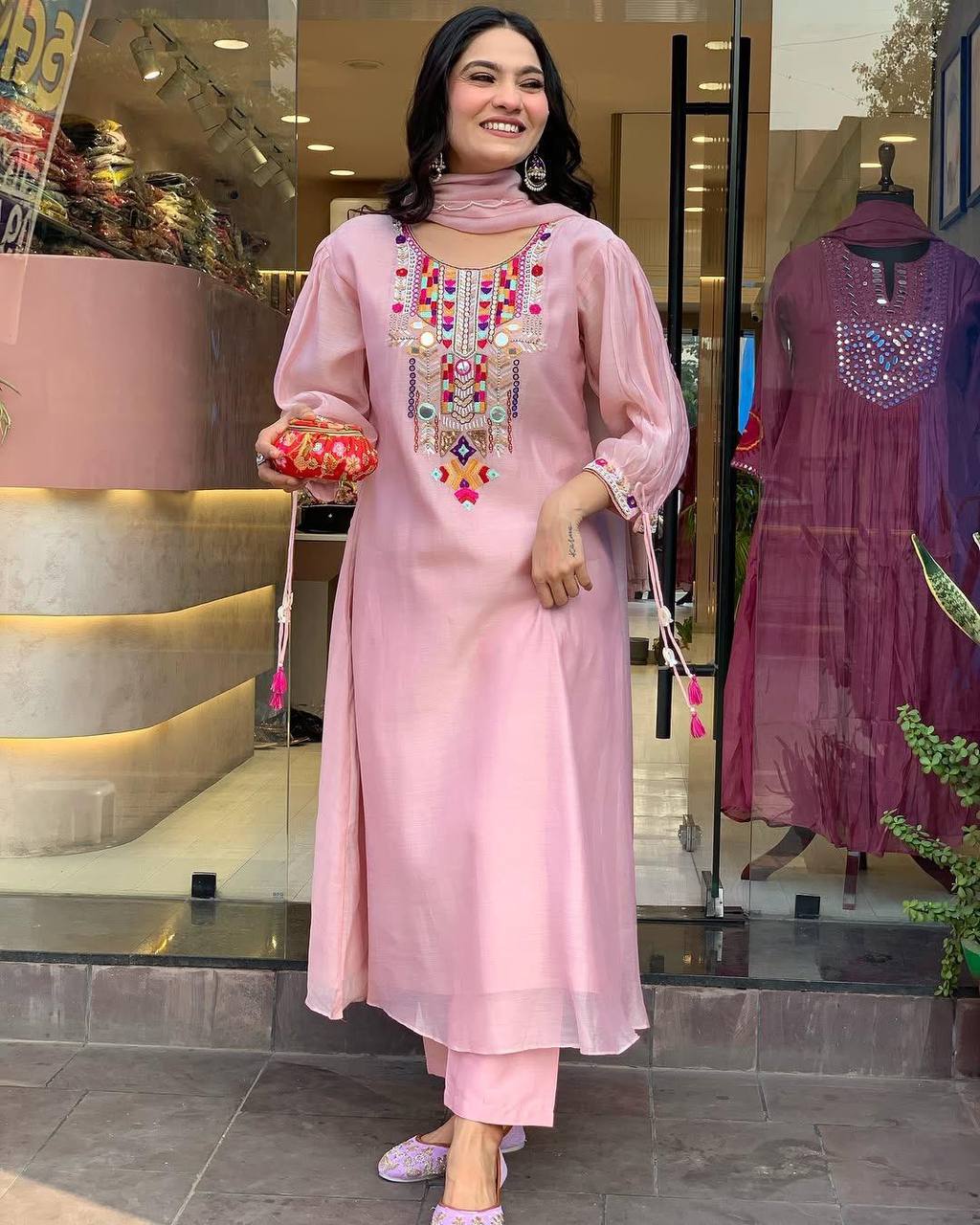 EXCLUSIVE DESIGNER HEAVY COTTON WITH EMBROIDERY MIRROR WORK SUIT