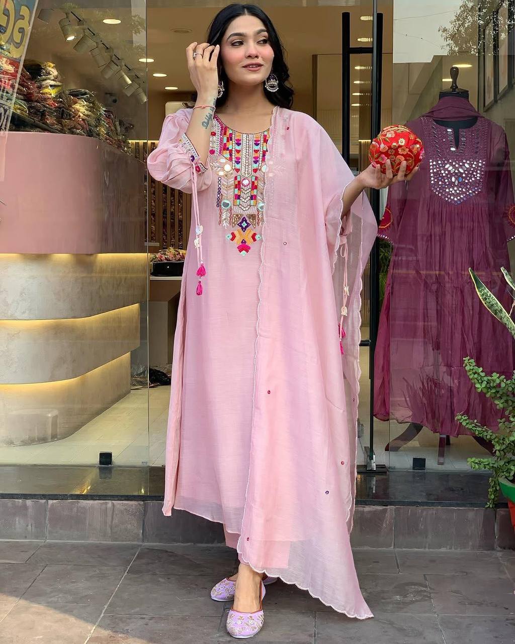 EXCLUSIVE DESIGNER HEAVY COTTON WITH EMBROIDERY MIRROR WORK SUIT