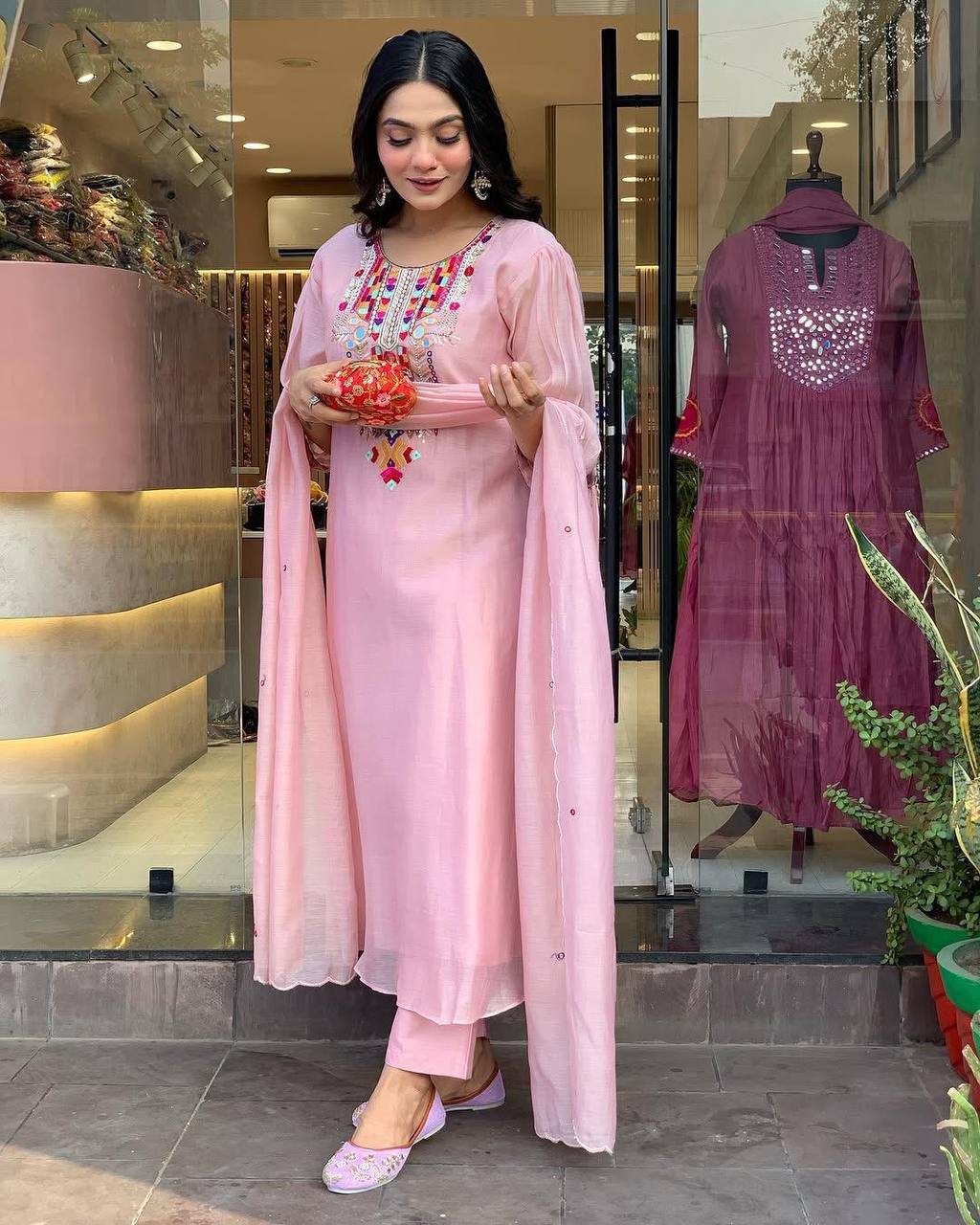 EXCLUSIVE DESIGNER HEAVY COTTON WITH EMBROIDERY MIRROR WORK SUIT