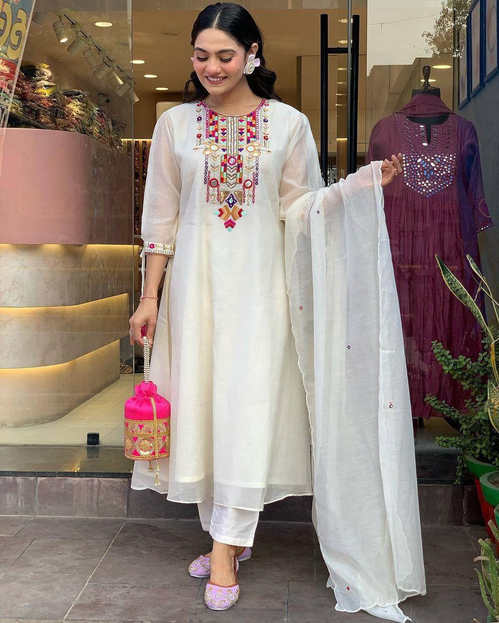 EXCLUSIVE DESIGNER HEAVY COTTON WITH EMBROIDERY MIRROR WORK SUIT