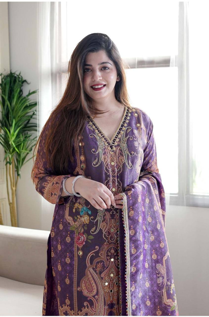 WOMEN EMBROIDERED WITH PRINT WORK SUIT SET