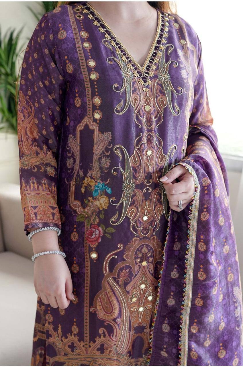 WOMEN EMBROIDERED WITH PRINT WORK SUIT SET