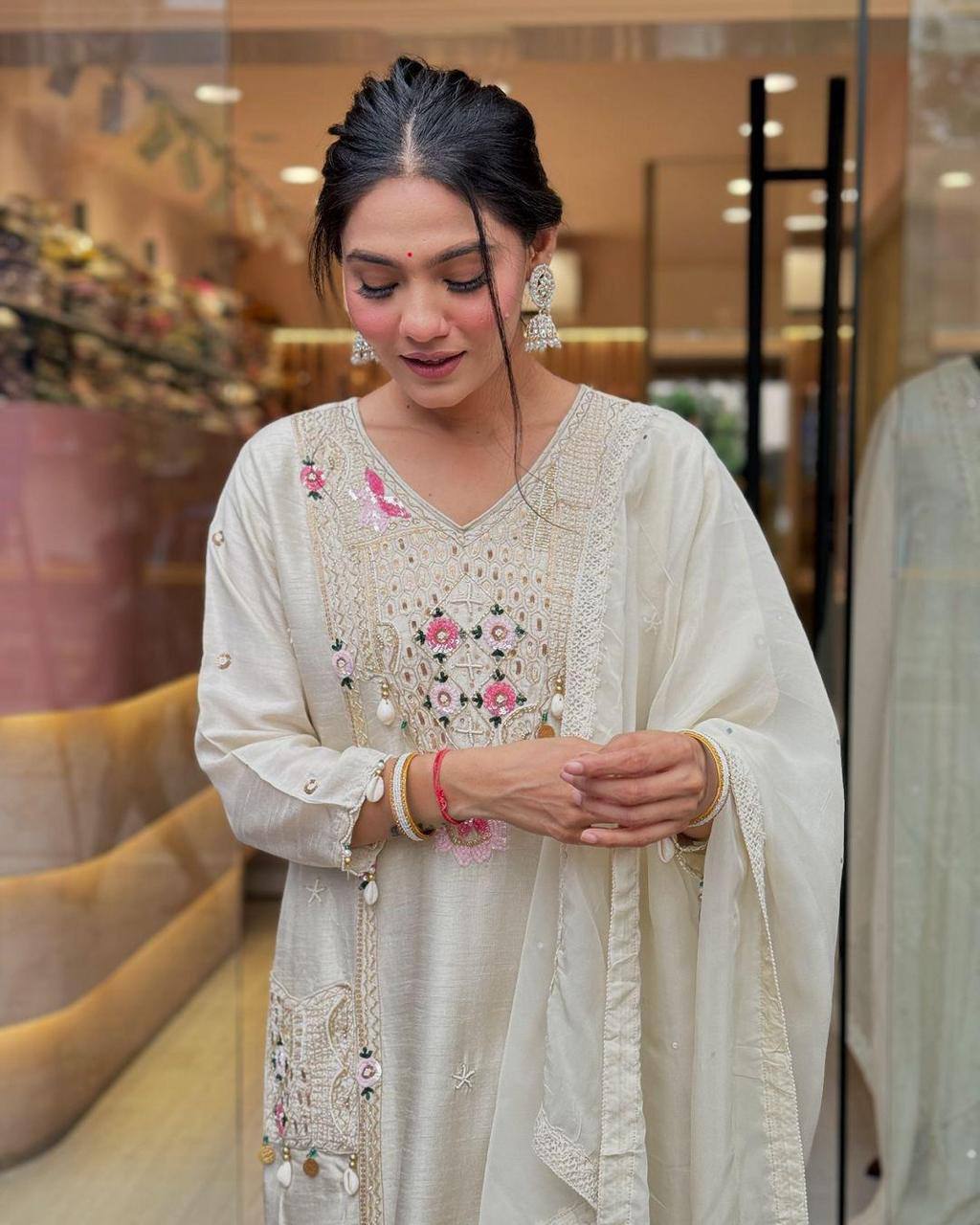 WOMEN EMBROIDERED WITH SEQUANCE WORK SUIT SET