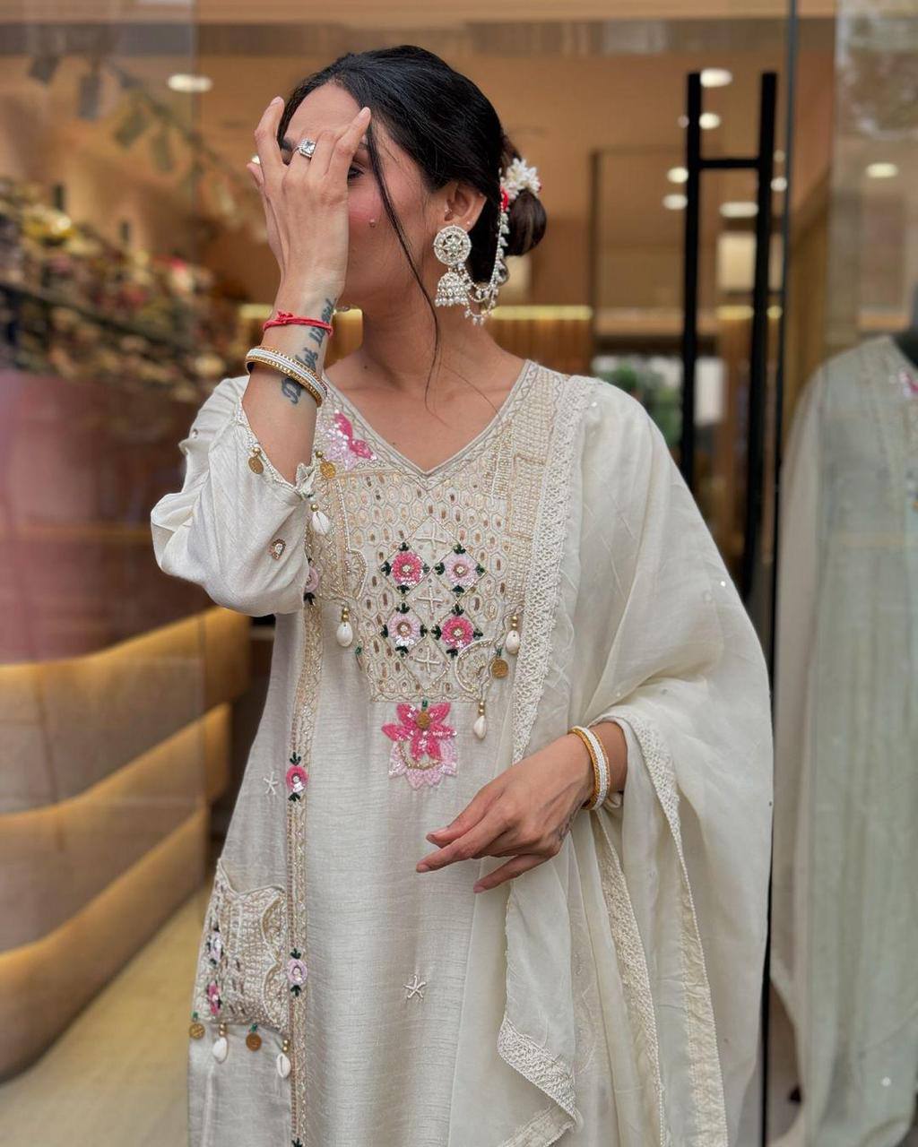 WOMEN EMBROIDERED WITH SEQUANCE WORK SUIT SET