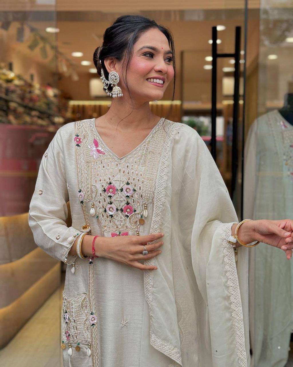 WOMEN EMBROIDERED WITH SEQUANCE WORK SUIT SET