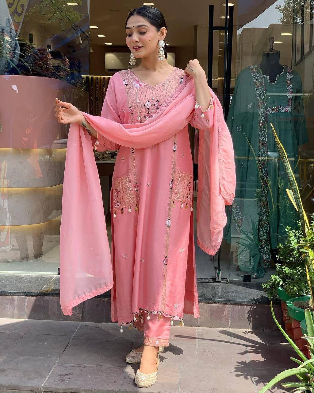 WOMEN EMBROIDERED WITH SEQUANCE WORK SUIT SET