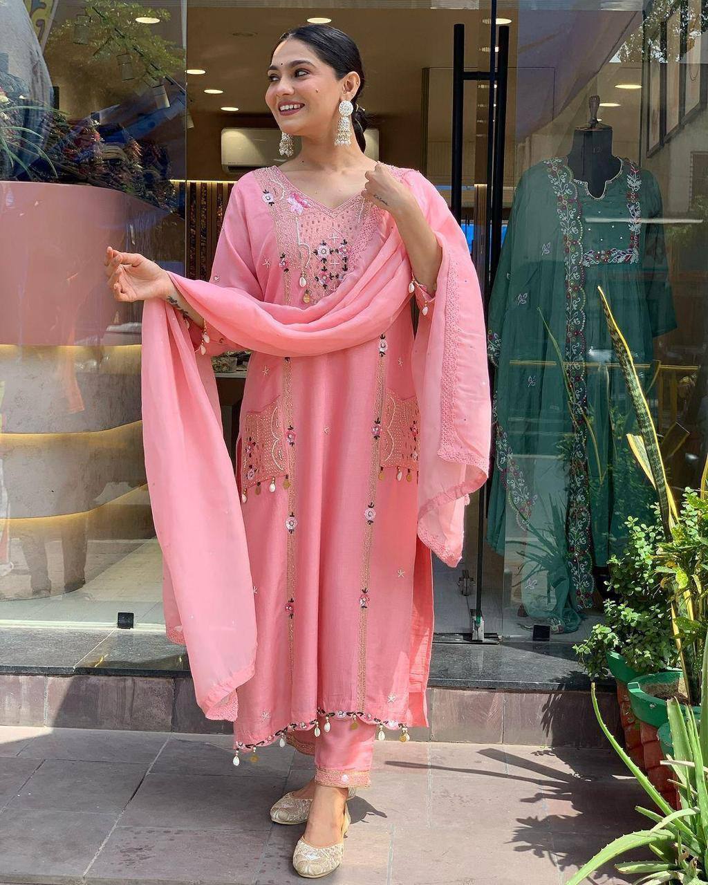 WOMEN EMBROIDERED WITH SEQUANCE WORK SUIT SET