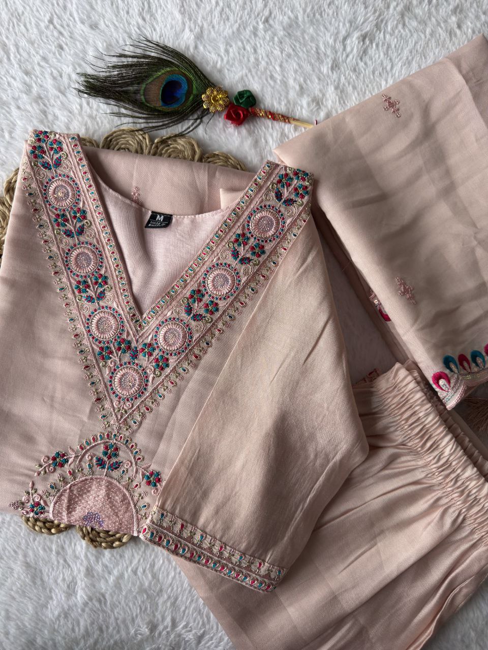 New Beautiful Hand Work Designers Kurta Pent Dupatta Set