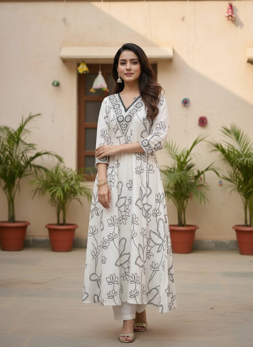 White Pure Cotton Silk Kurti Pant With Dupaata