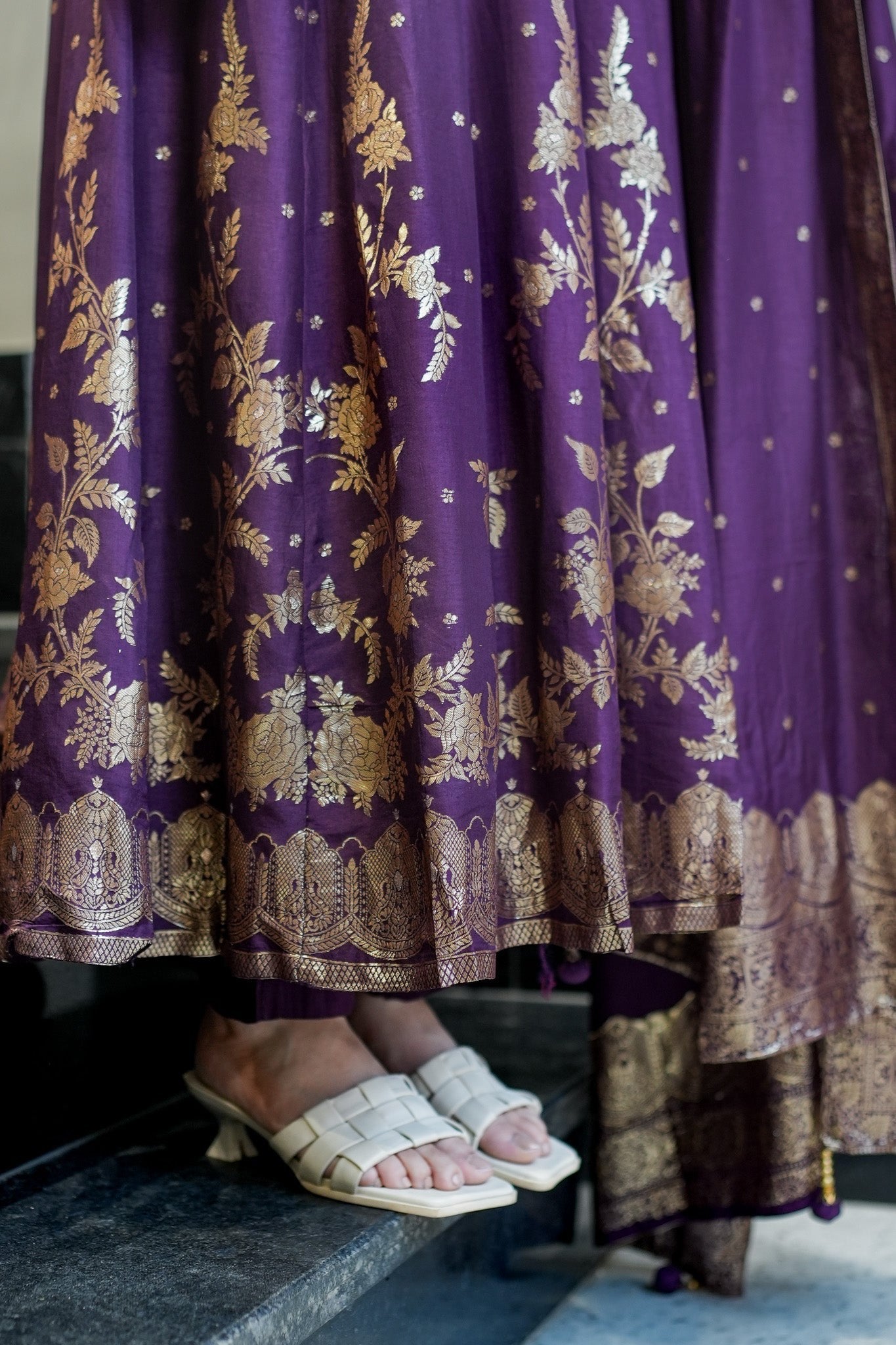 Purple Pure Cotton Silk Suit Set
