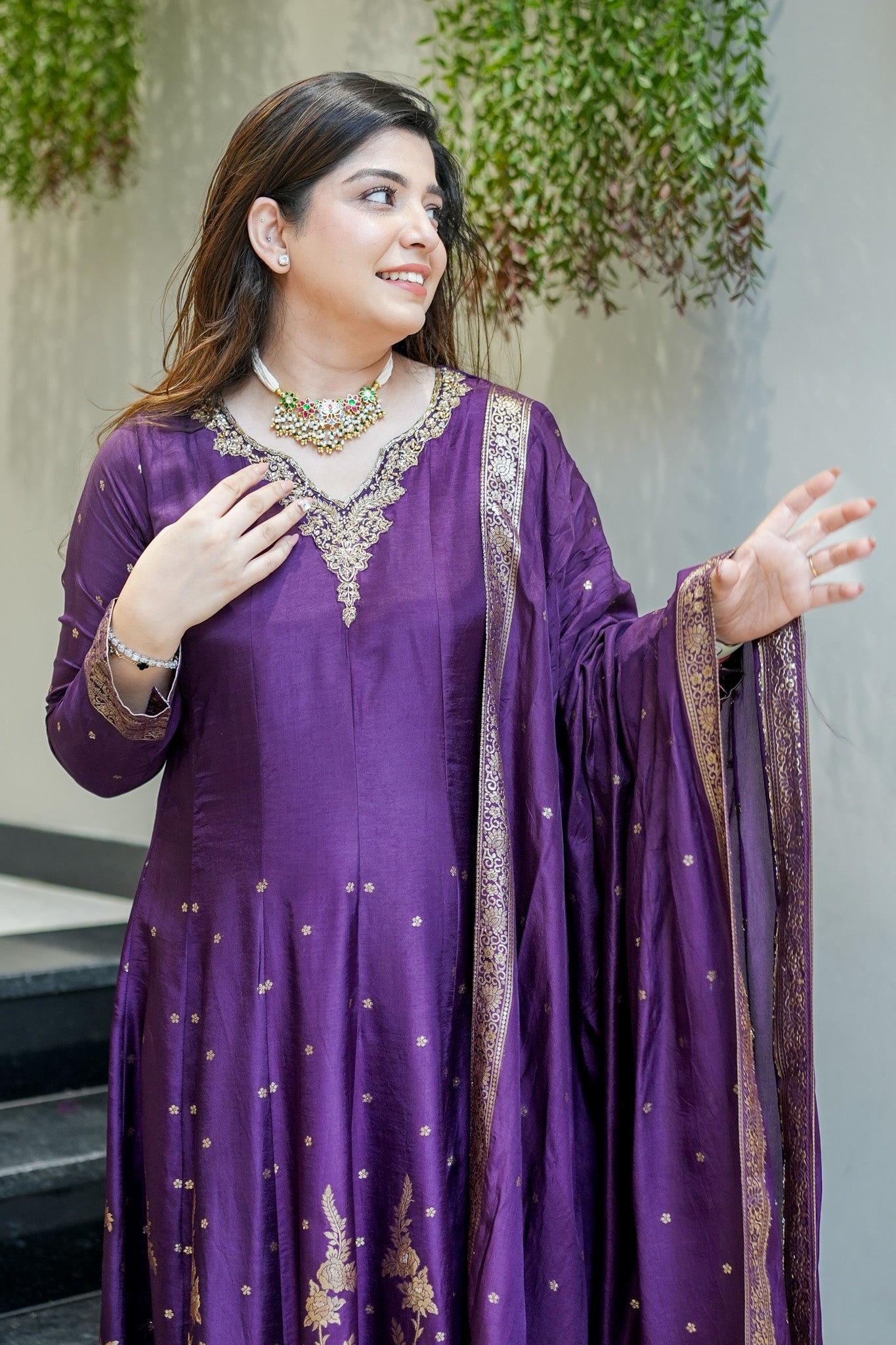 Purple Pure Cotton Silk Suit Set