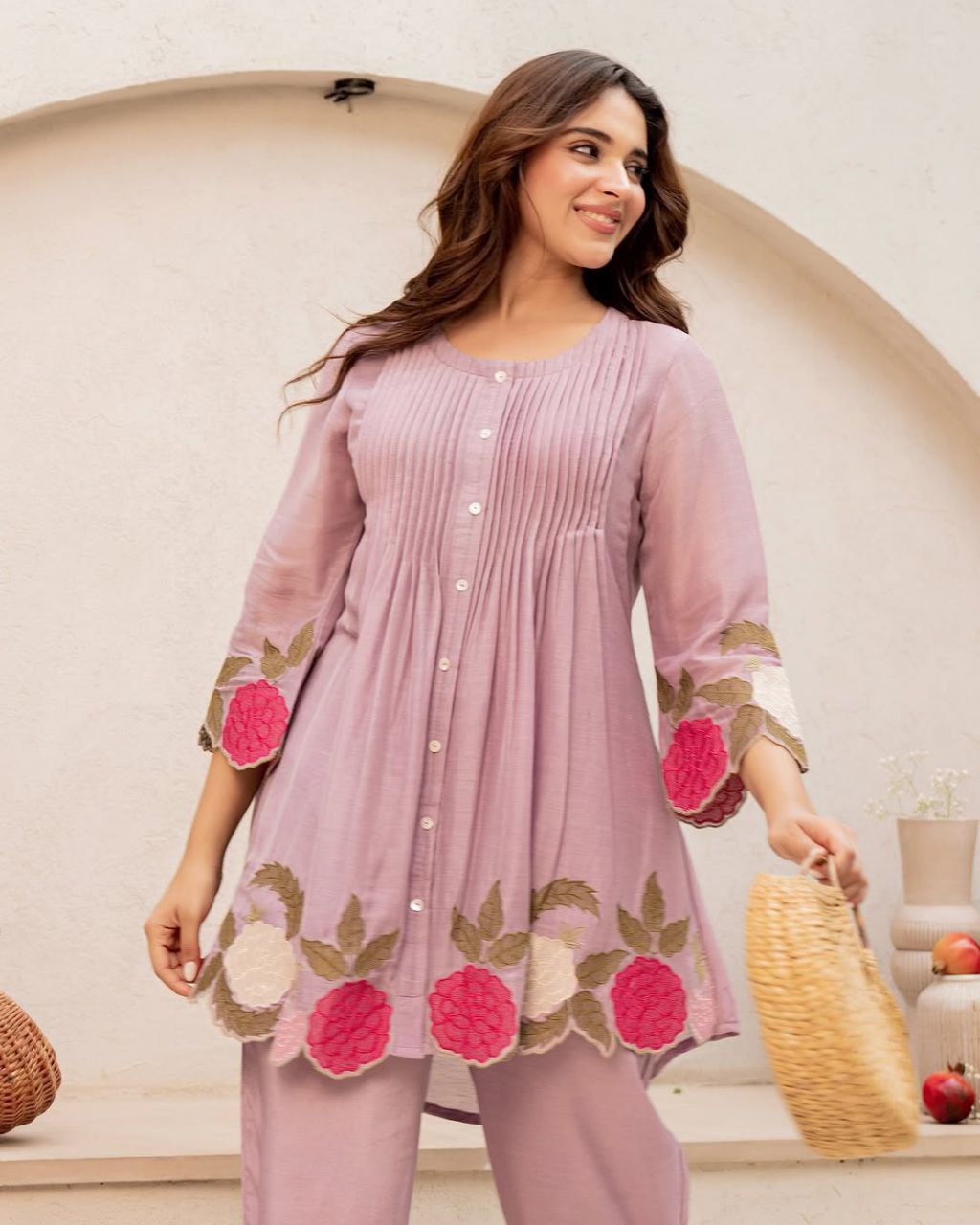 Purple Blossom Mul Chanderi Festive Co-ord
