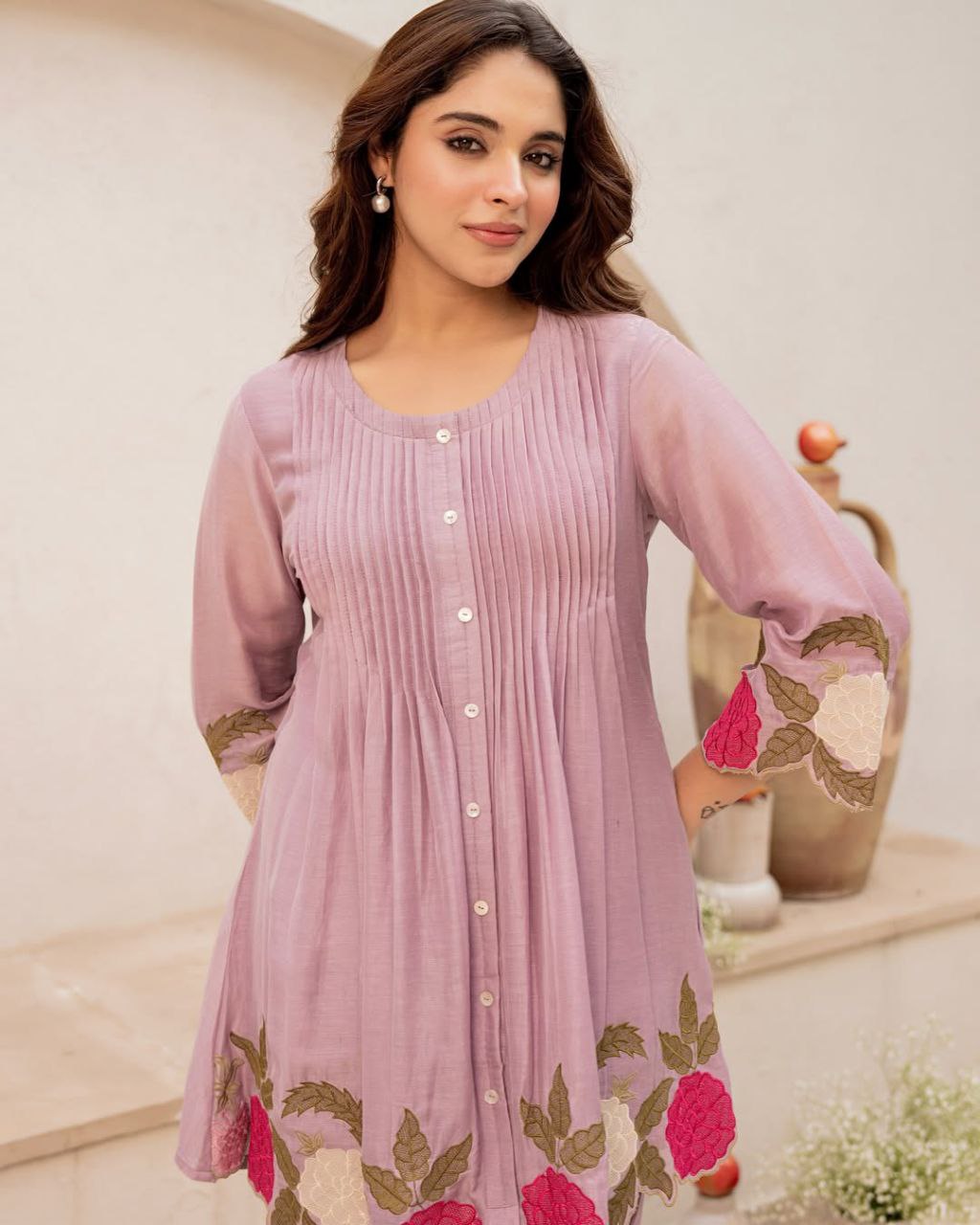 Purple Blossom Mul Chanderi Festive Co-ord