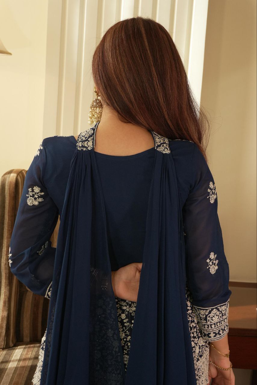 REAL MODLING OF EMBROIDERED PEPLUM TOP WITH PLAZZO PAIR